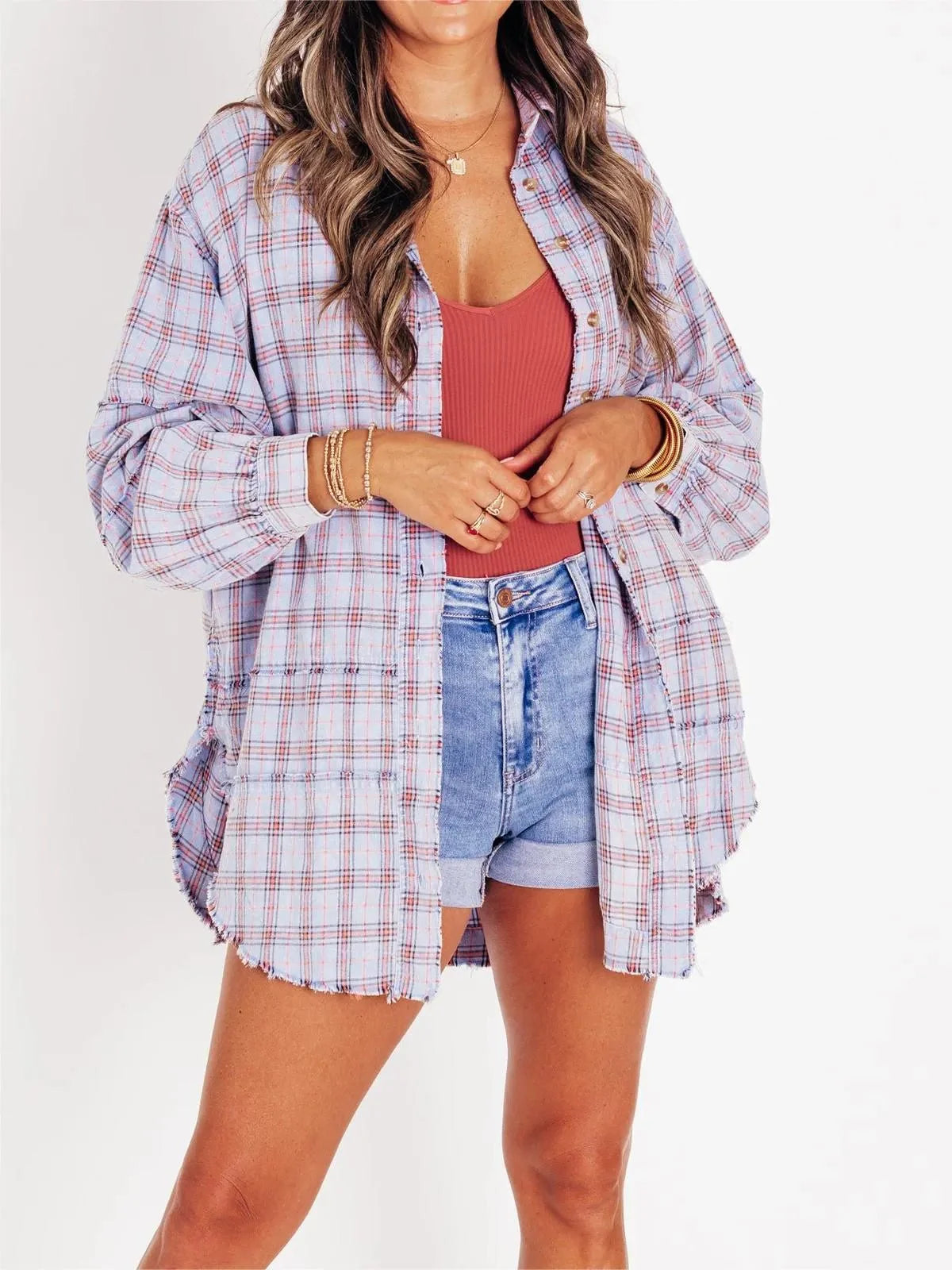 Valentina - Women's Raw Edge Oversized Shirt
