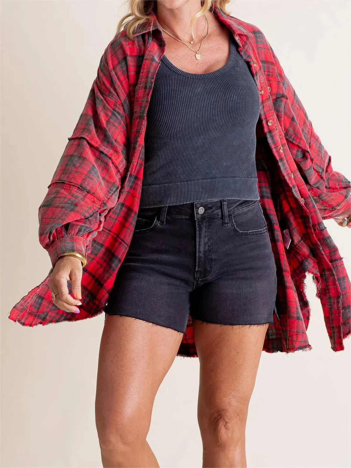 Valentina - Women's Raw Edge Oversized Shirt