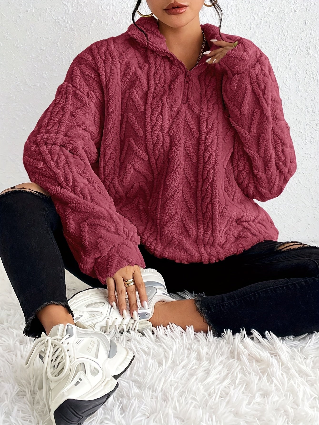 Remi - Luxe Cable-Knit Fleece Sweatshirt