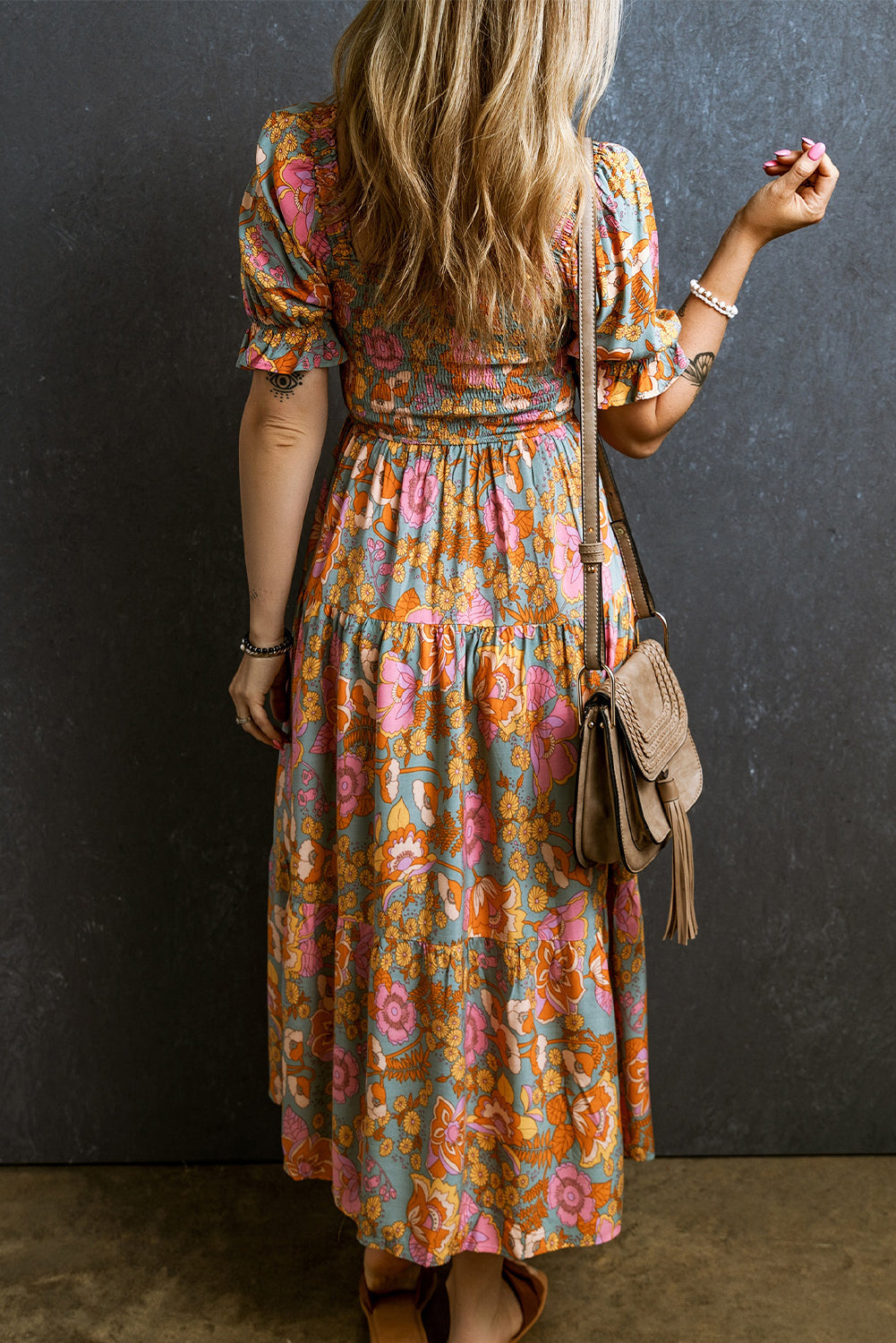 Flora - High Waist Puff Sleeve Floral Dress