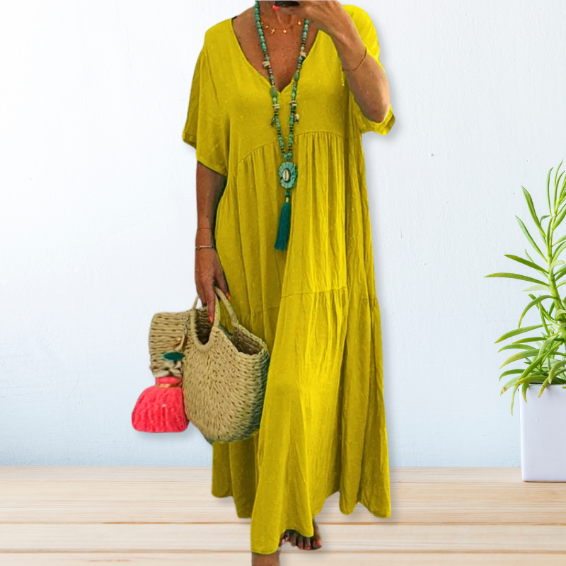 Jolaine - Cotton Linen Maxi Summer Dress For Women (Plus Size Available)