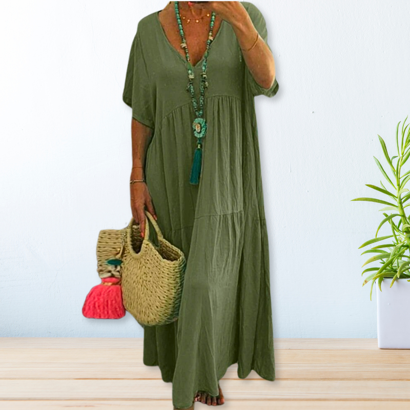 Jolaine - Cotton Linen Maxi Summer Dress For Women (Plus Size Available)