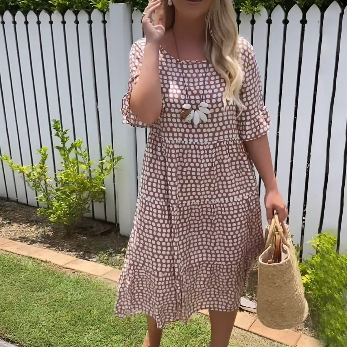 Naya - Plus Size Short-Sleeve Polka Dot Midi Dress