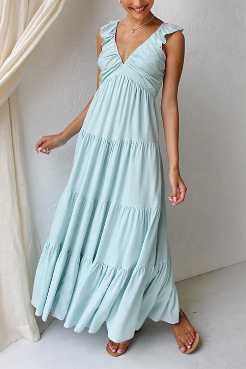 Azalea - V-Neck Linen Maxi Dress