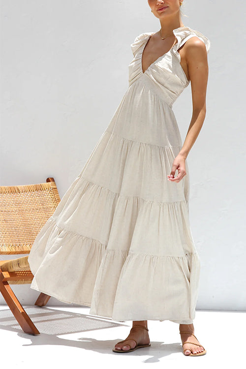 Azalea - V-Neck Linen Maxi Dress