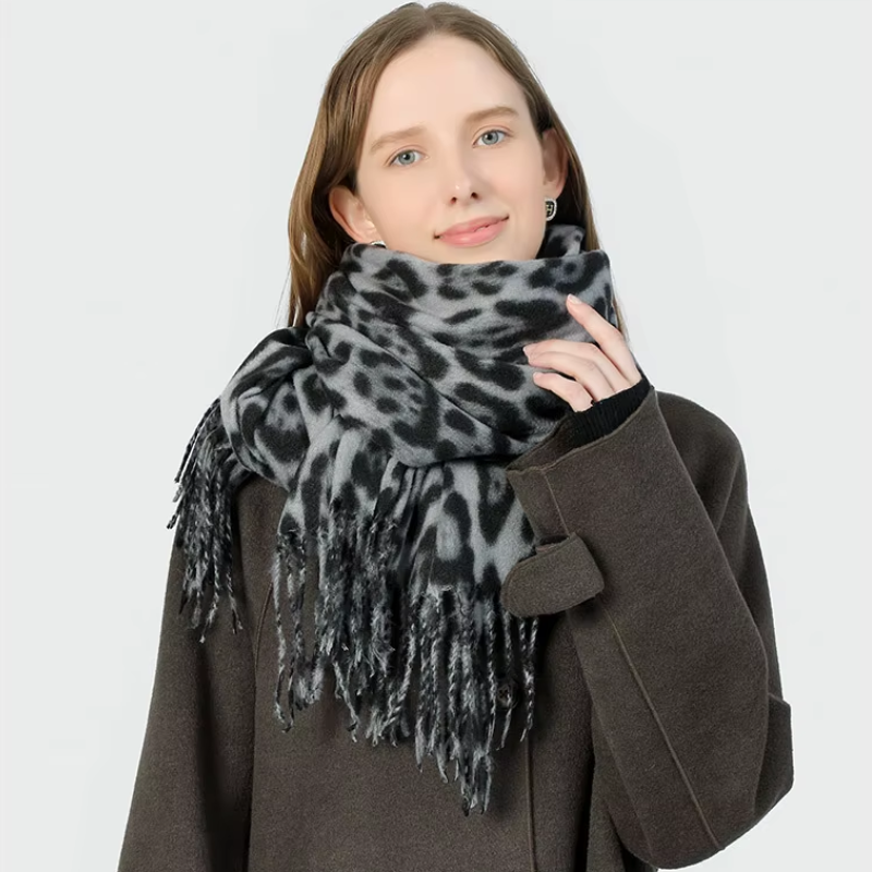 Kayla - Chic Leopard-Print Wool Scarf for Women