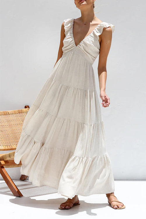 Azalea - V-Neck Linen Maxi Dress