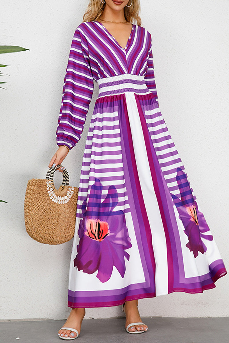 Annika - Striped Floral Maxi Dress