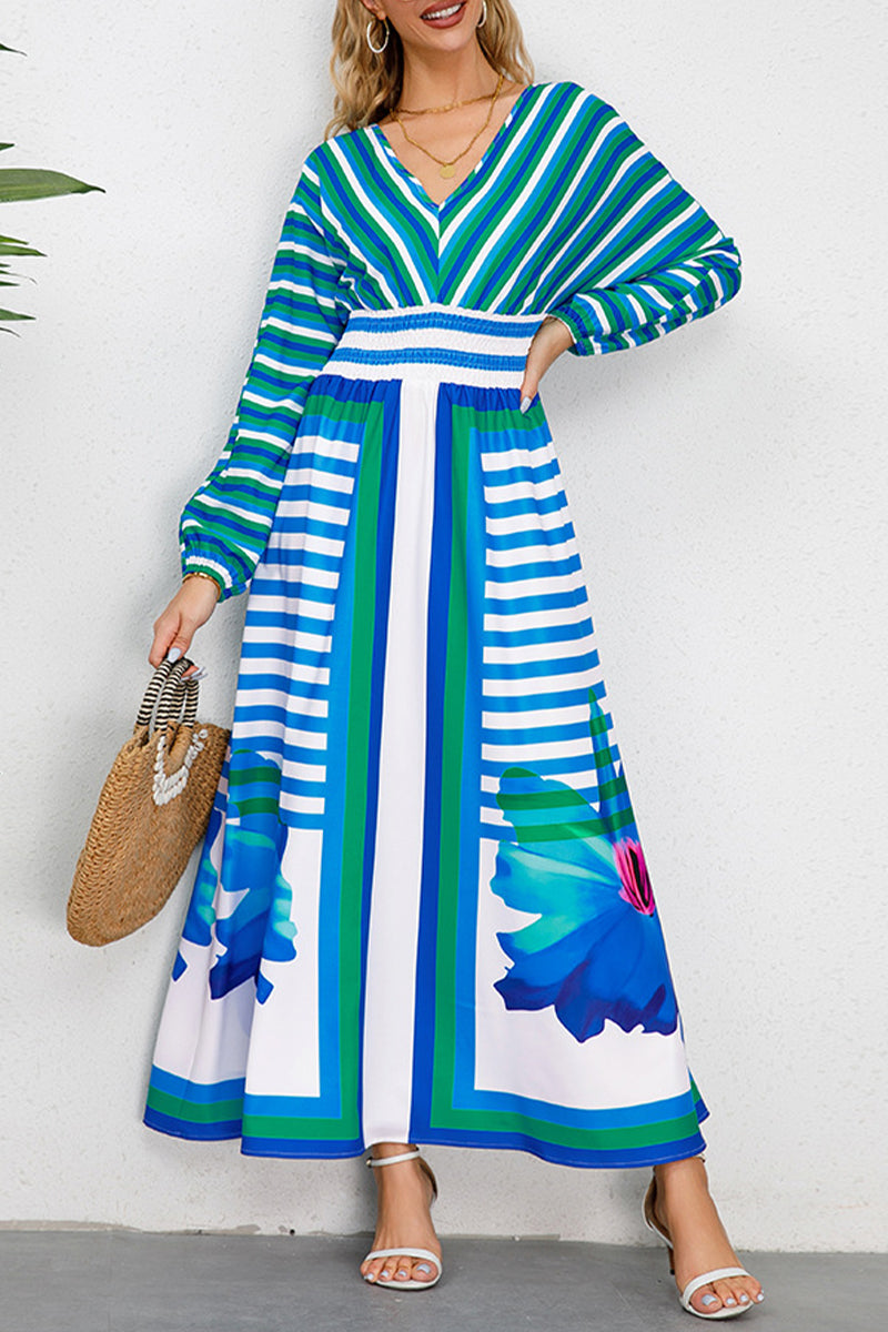 Annika - Striped Floral Maxi Dress