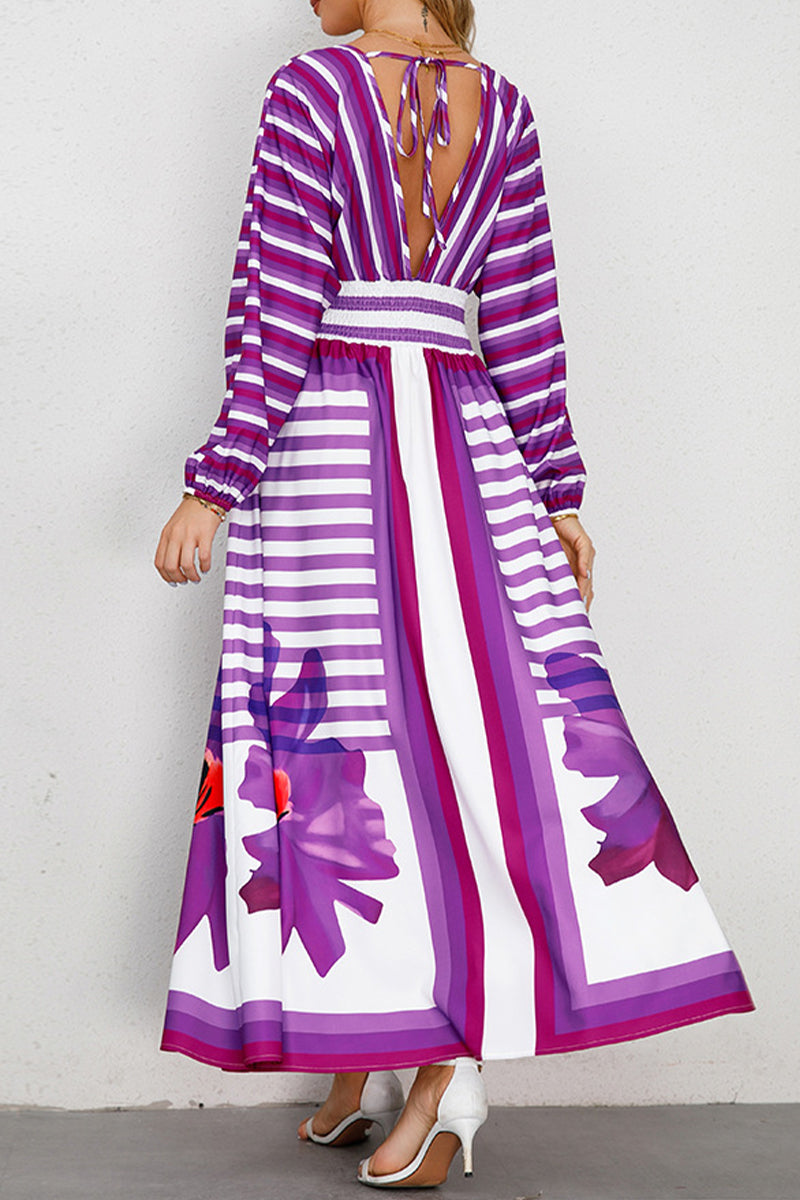 Annika - Striped Floral Maxi Dress