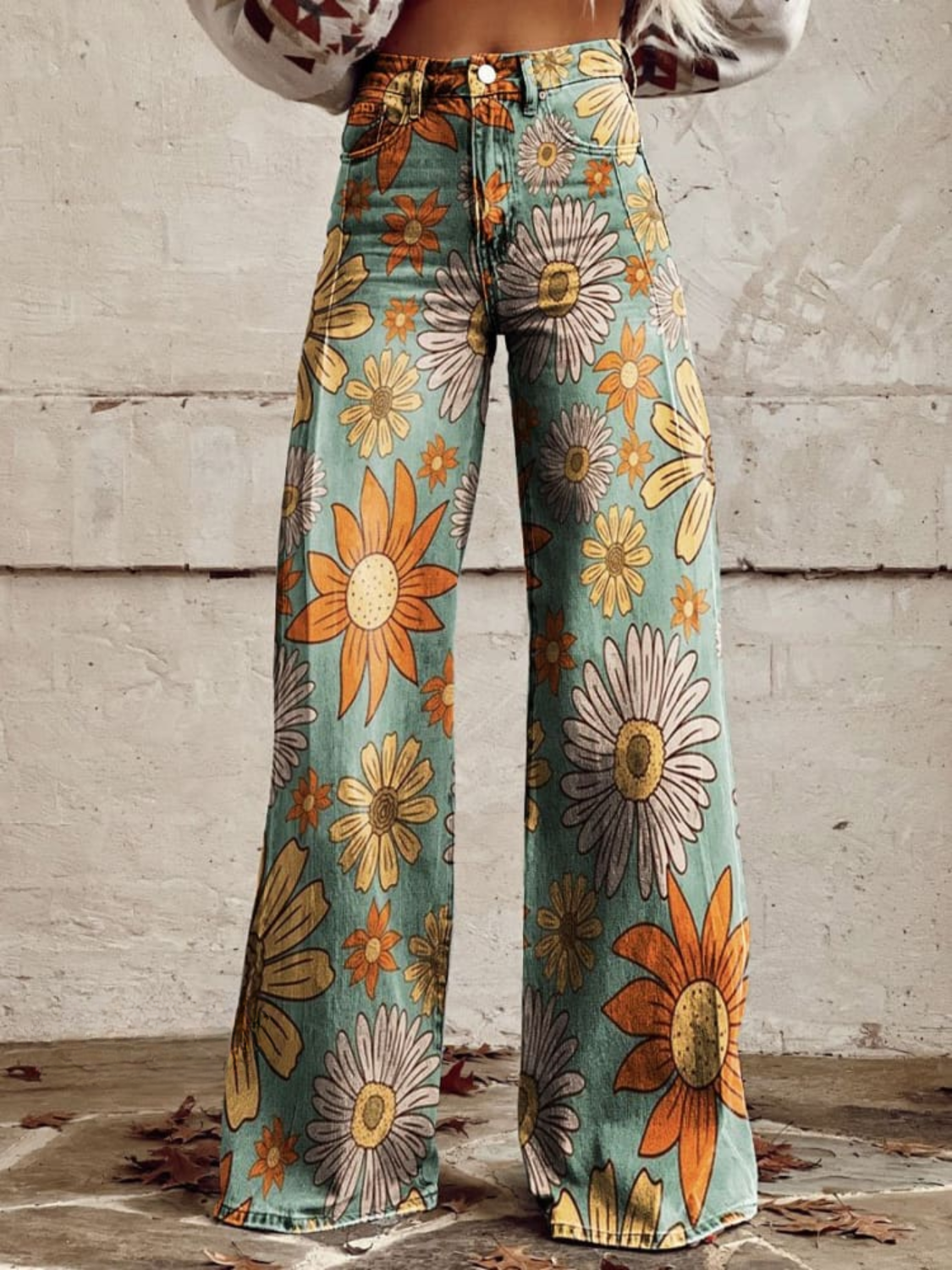 Eloise - Vintage Floral Wide Leg Pants Elegant and Timeless