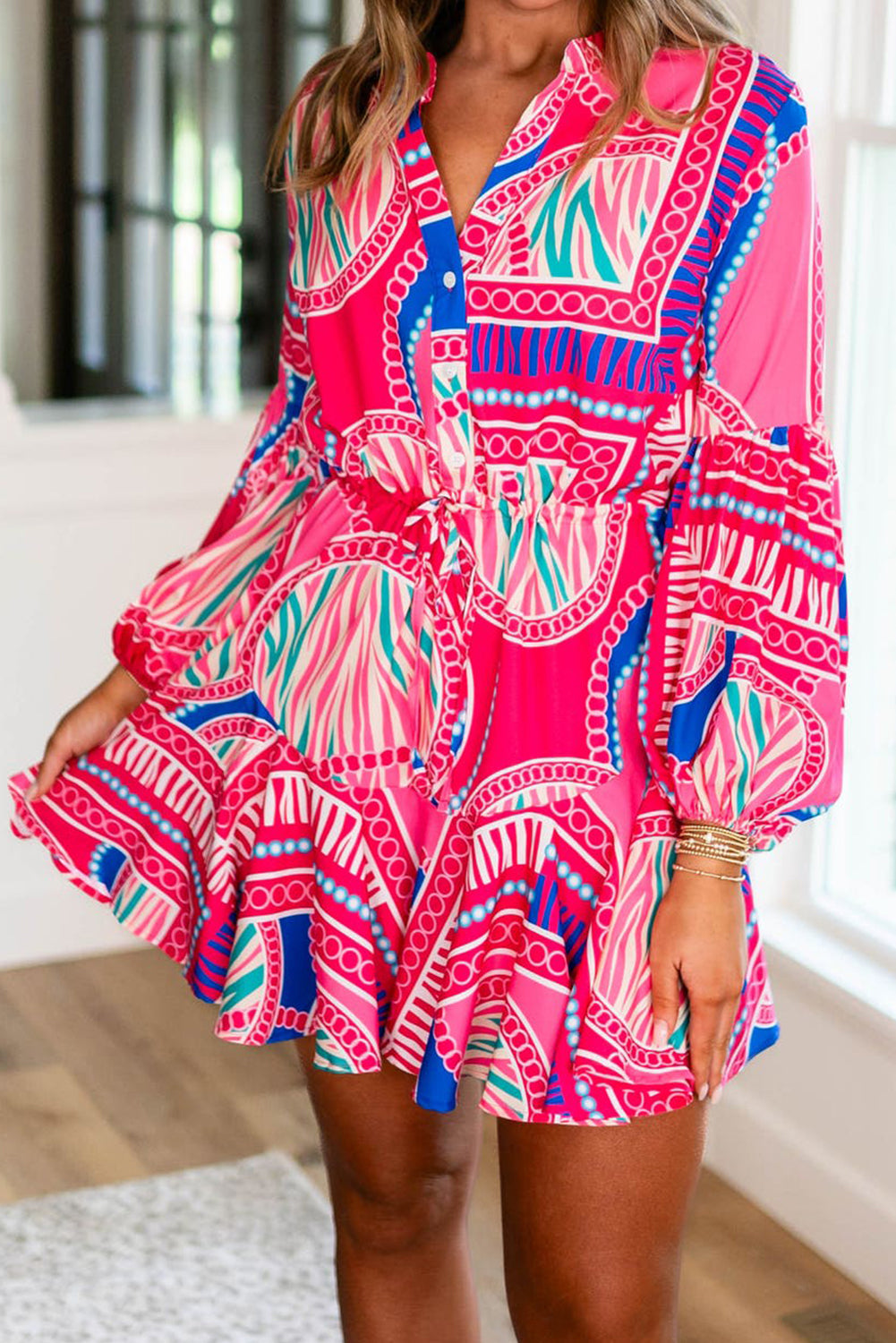 Eden - Boho Mini Dress with Puff Sleeves and Drawstring Waist