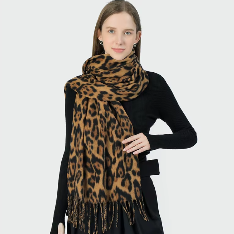 Kayla - Chic Leopard-Print Wool Scarf for Women