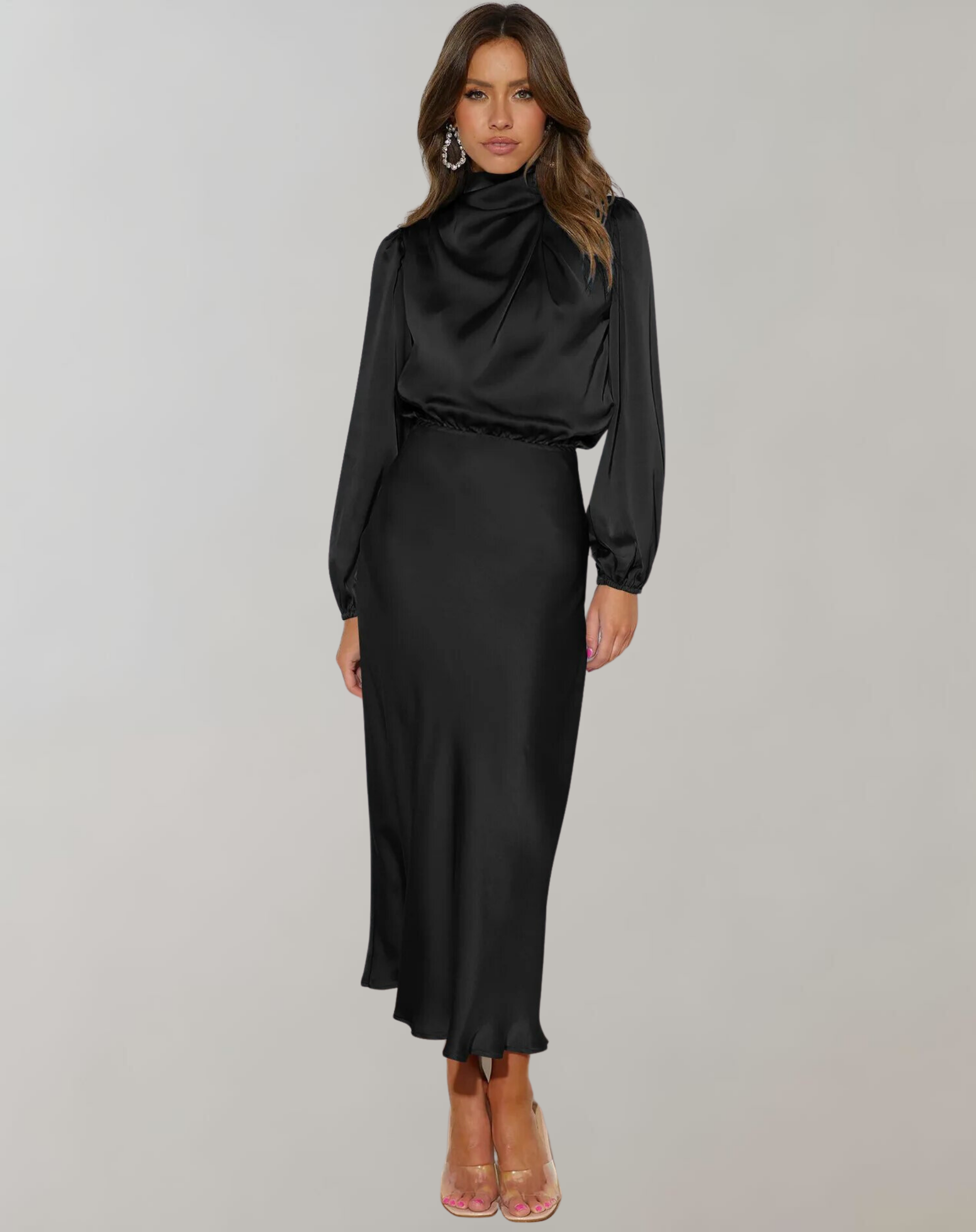 Hazel - Long-Sleeved Satin Dress