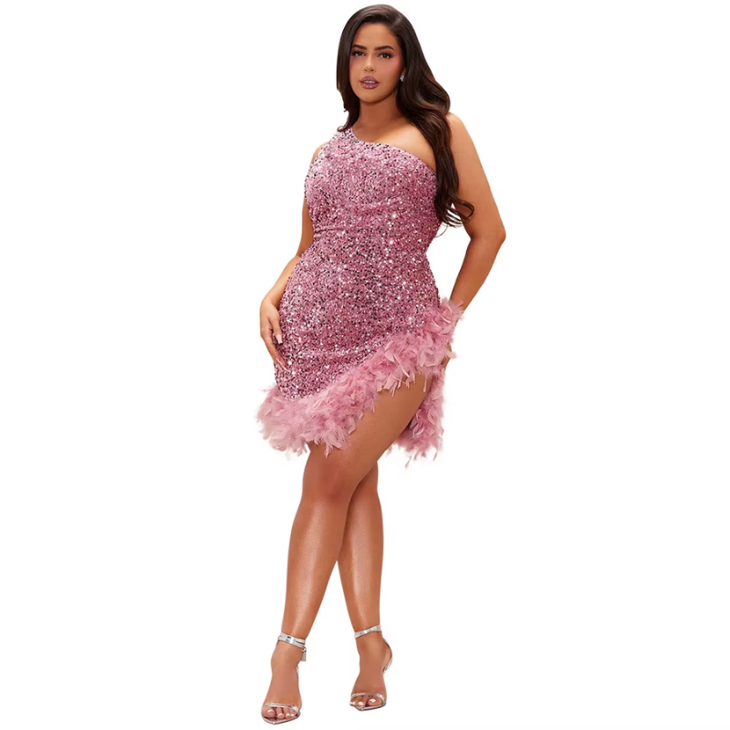 Madeline - Feather Sequin Party Dress