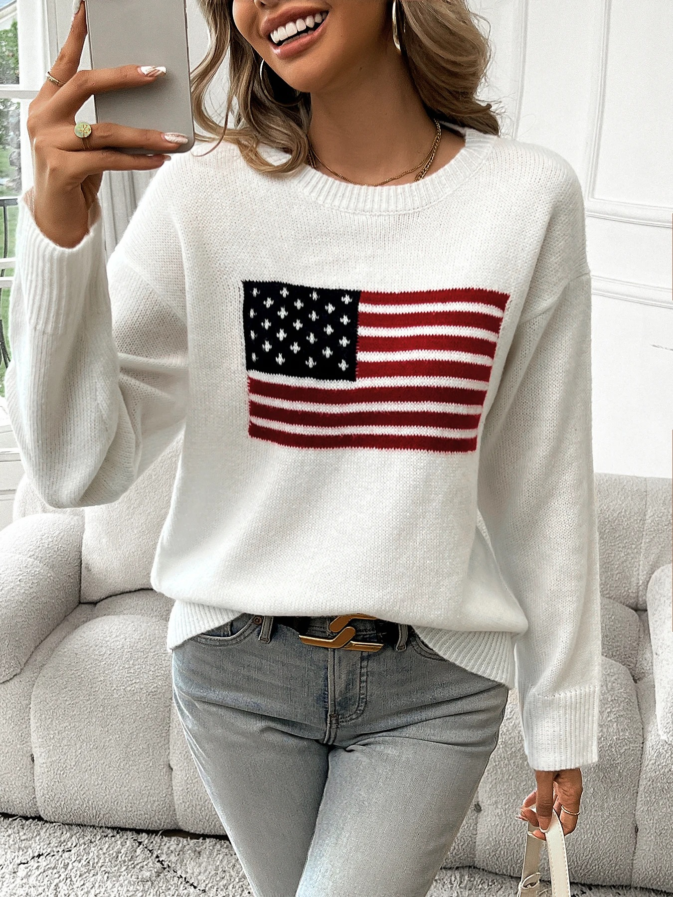 Madison - Cozy American Flag Knit Sweater for Women (Plus Size Available)