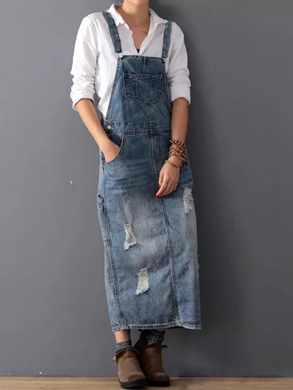 Coralynn - Casual Denim Overall Dress Relaxed Fit Cotton