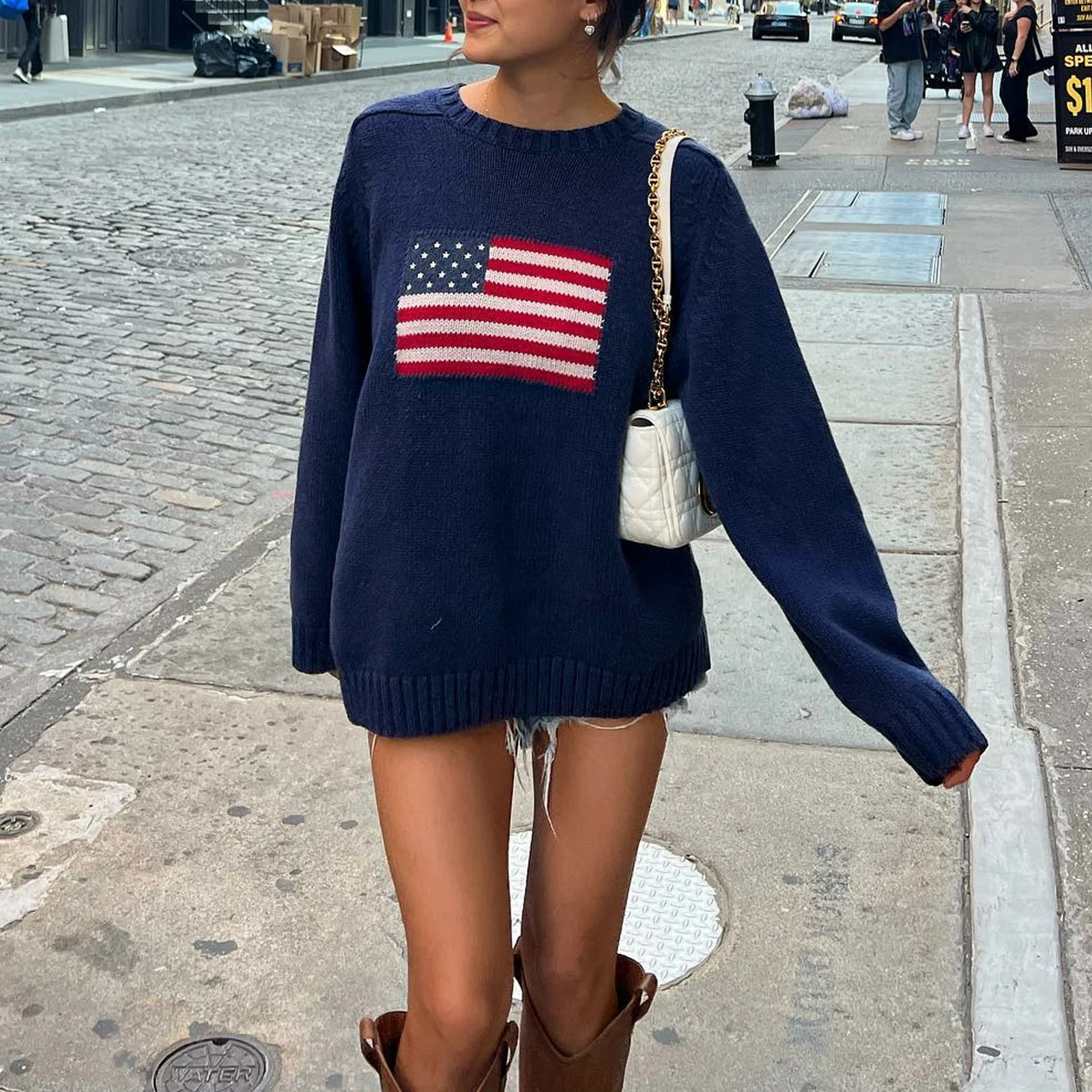 Alice - American Flag Knitted Sweater Bold Patriotism with Cozy Comfort (Plus Size Available)