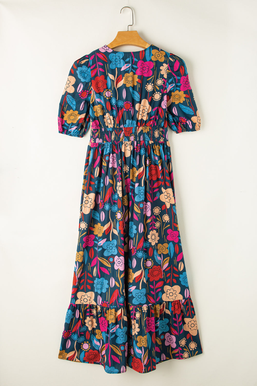 Giselle - Floral Split Neck Maxi Dress with Retro Print