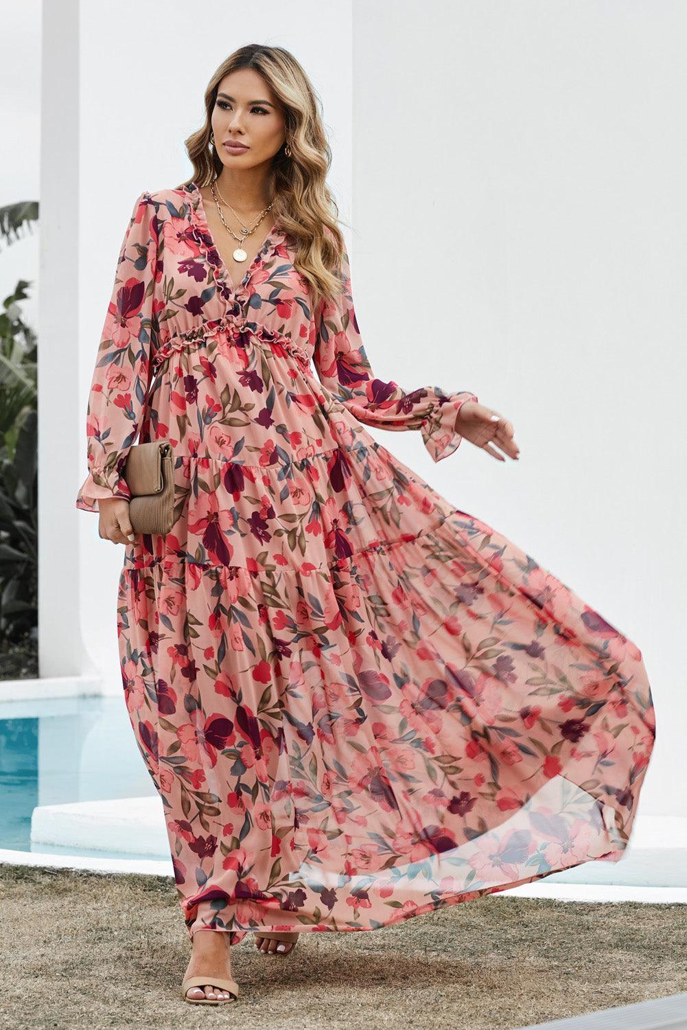 Aveline - Wild Lotus Ruffle Tiered Maxi Dress