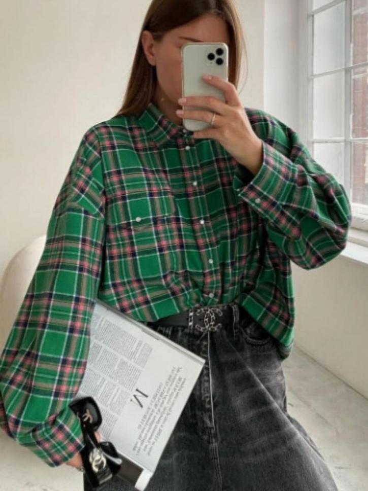 Charlotte - Oversized Plaid Button-Down Shirt for Women