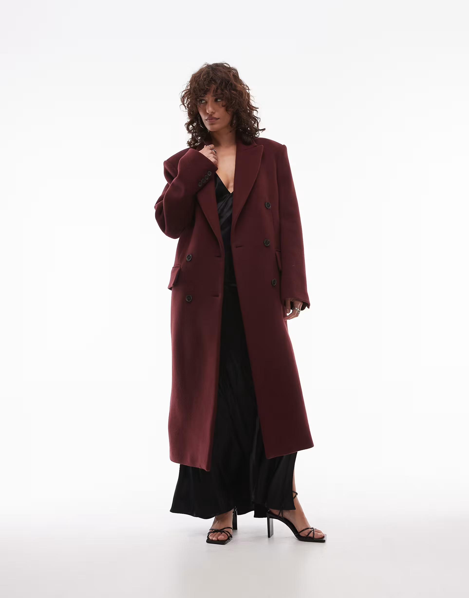 Freya - Women's Burgundy Double-Breasted Woolen Coat