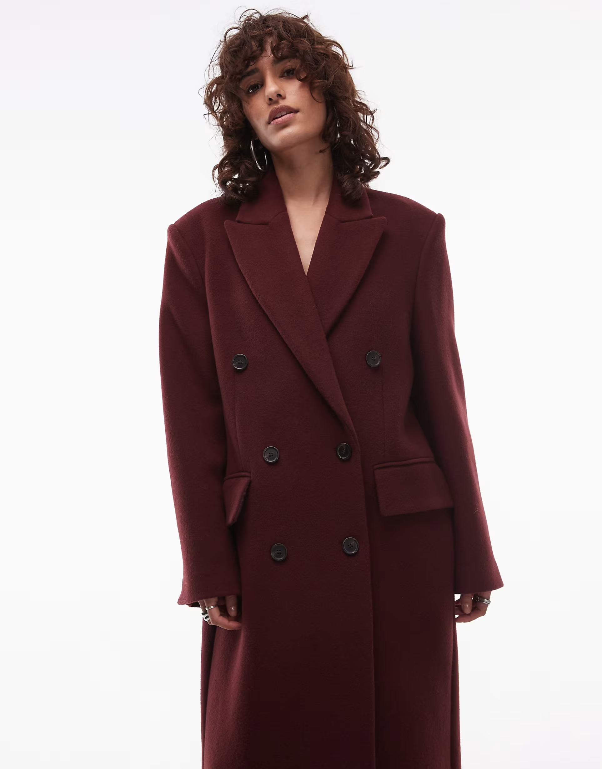 Freya - Women's Burgundy Double-Breasted Woolen Coat