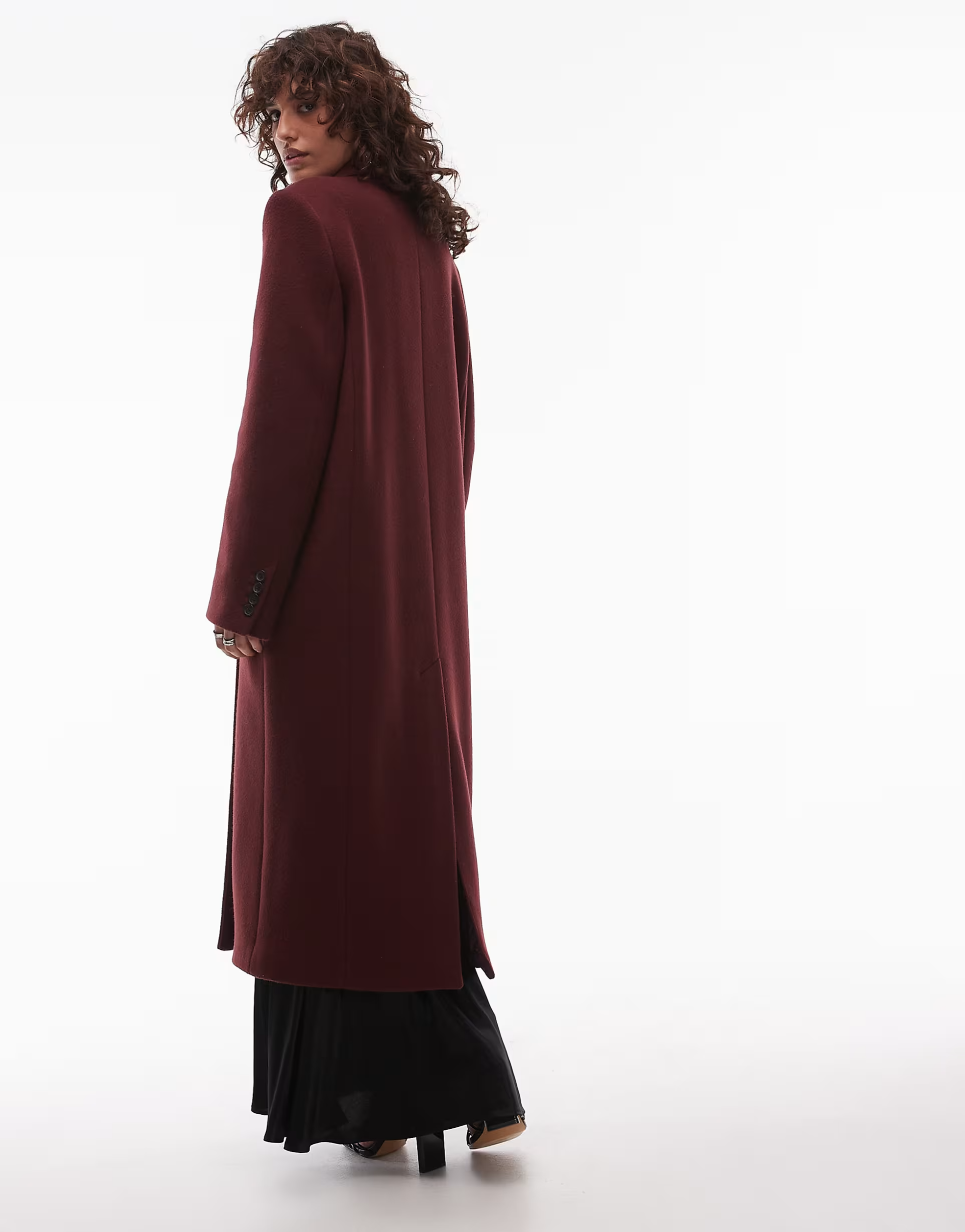Freya - Women's Burgundy Double-Breasted Woolen Coat