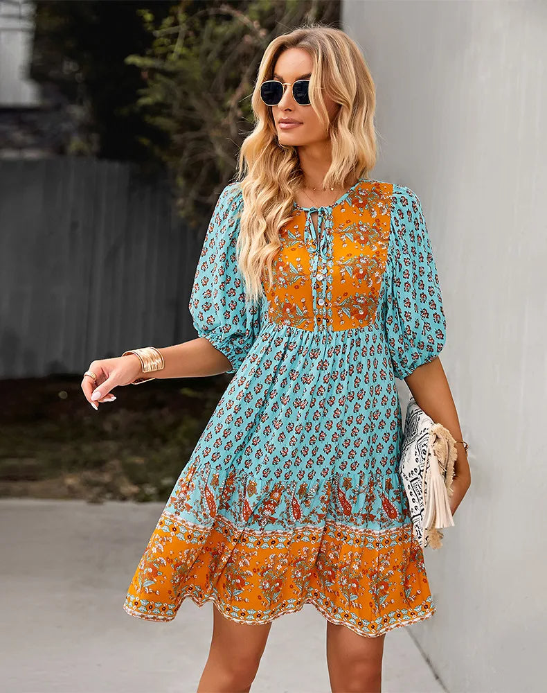 Amara - Comfy Bohemian Patchwork Dress