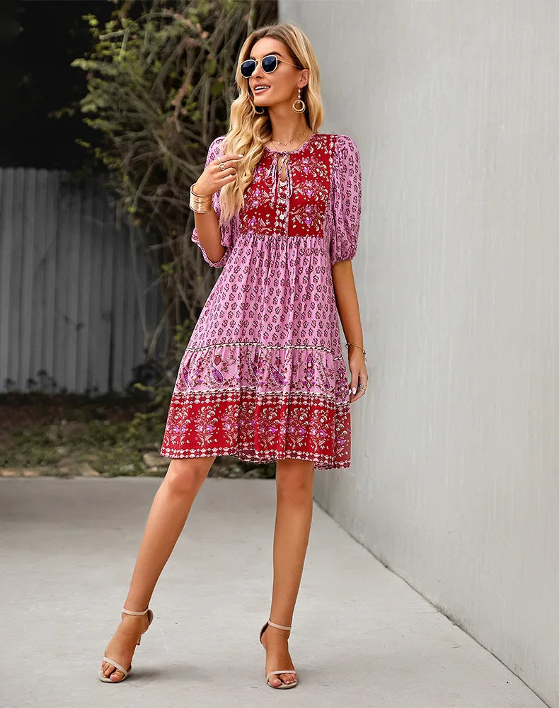 Amara - Comfy Bohemian Patchwork Dress