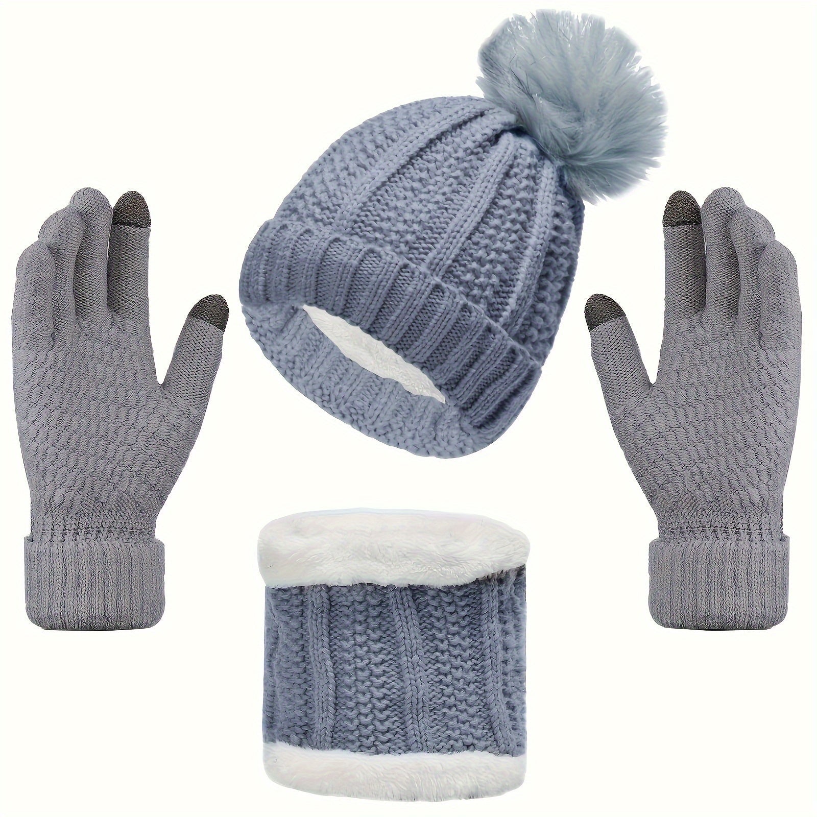 Freya - Warm 3-Piece Hat, Scarf and Gloves Winter Set for Women