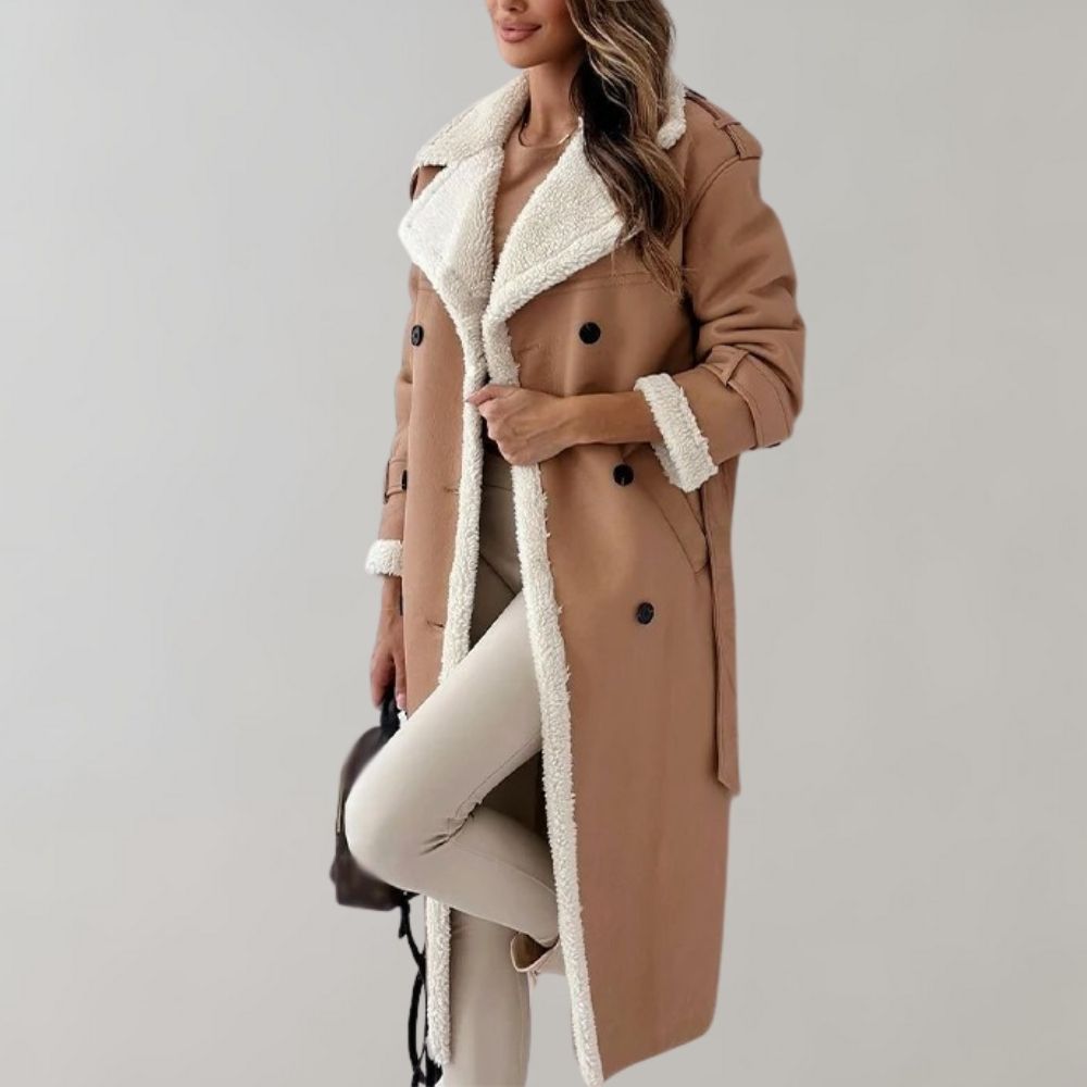 Sienna - Long Faux Shearling Coat Elegant and Cozy for Cold Weather