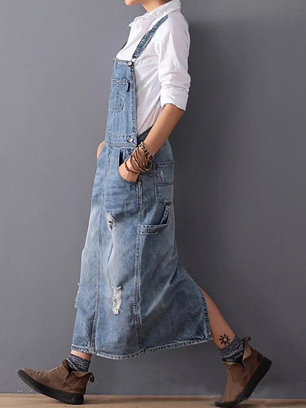 Coralynn - Casual Denim Overall Dress Relaxed Fit Cotton