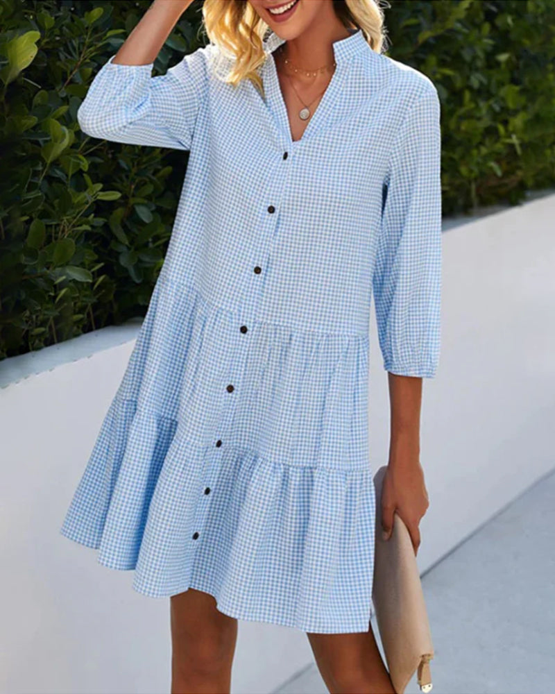 Rosalie - Summer Plaid Dress with Button-Up Front