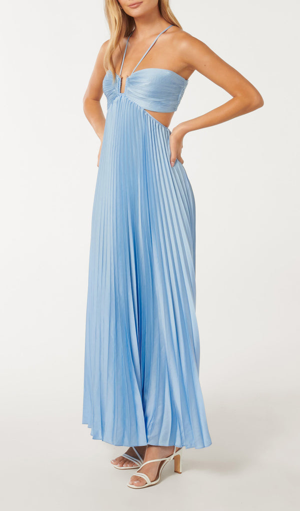 Margarette - Women's Halter Neck Pleated Maxi Dress