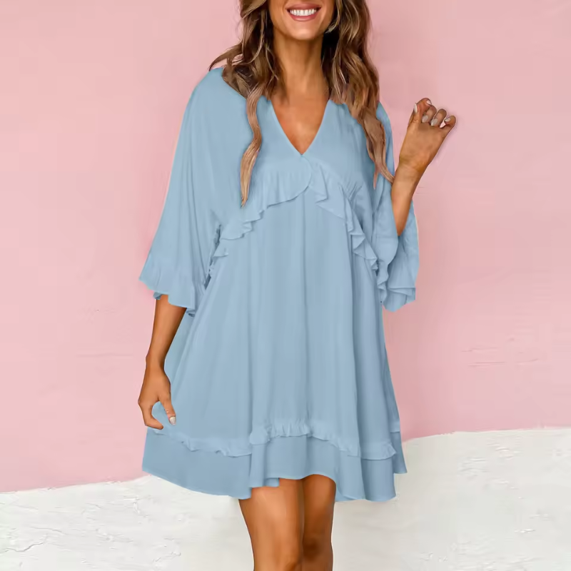 Millie - Ruffled V-Neck Babydoll Mini Dress