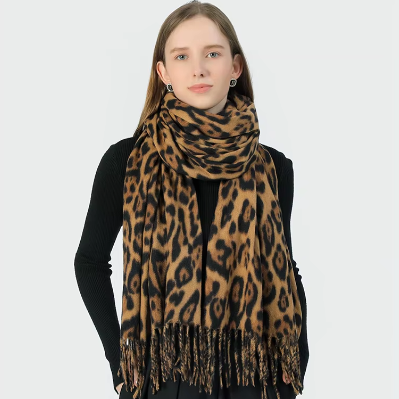 Kayla - Chic Leopard-Print Wool Scarf for Women