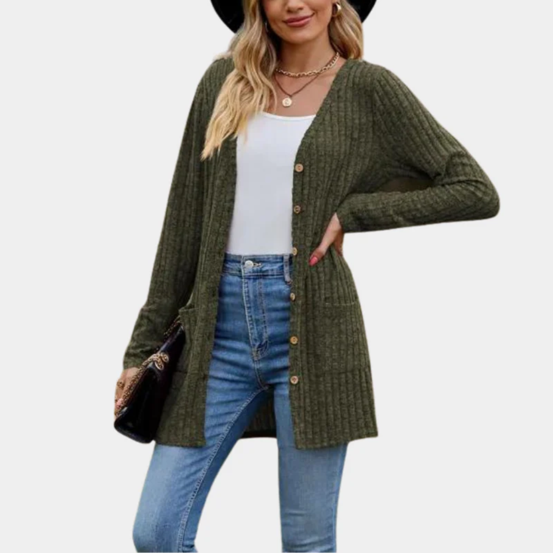 Jemima - Ribbed Knit Button-Up Longline Cardigan