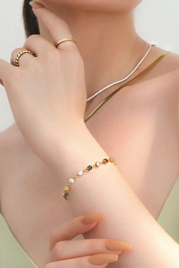 Georgia - Multi-Coloured Stone Gold Bracelet