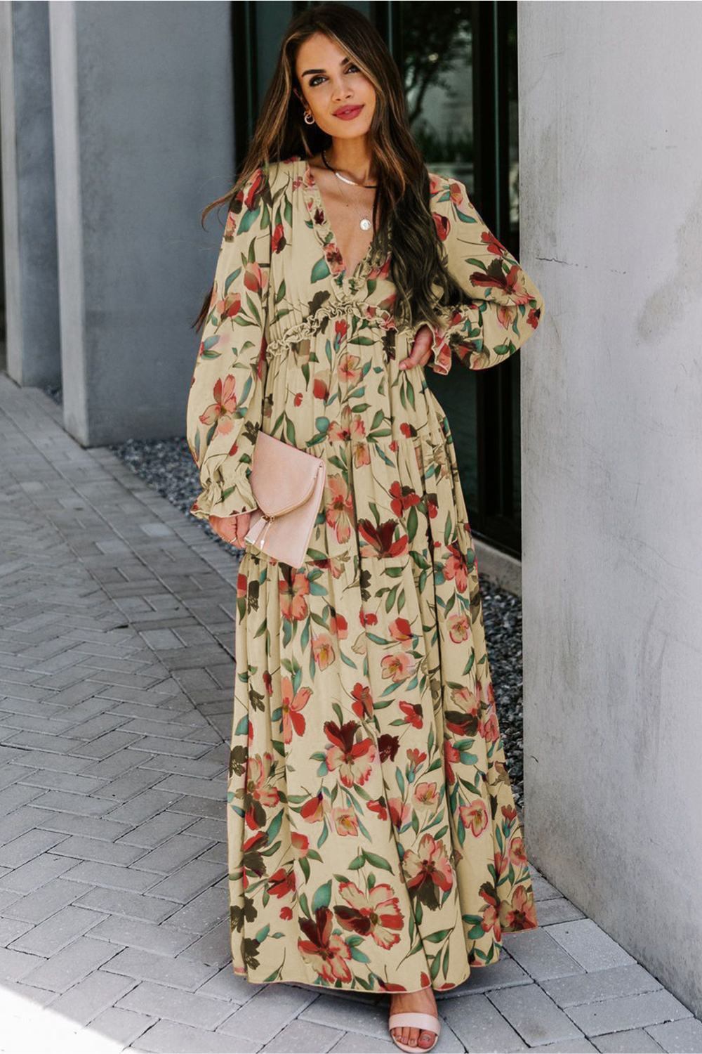 Aveline - Wild Lotus Ruffle Tiered Maxi Dress