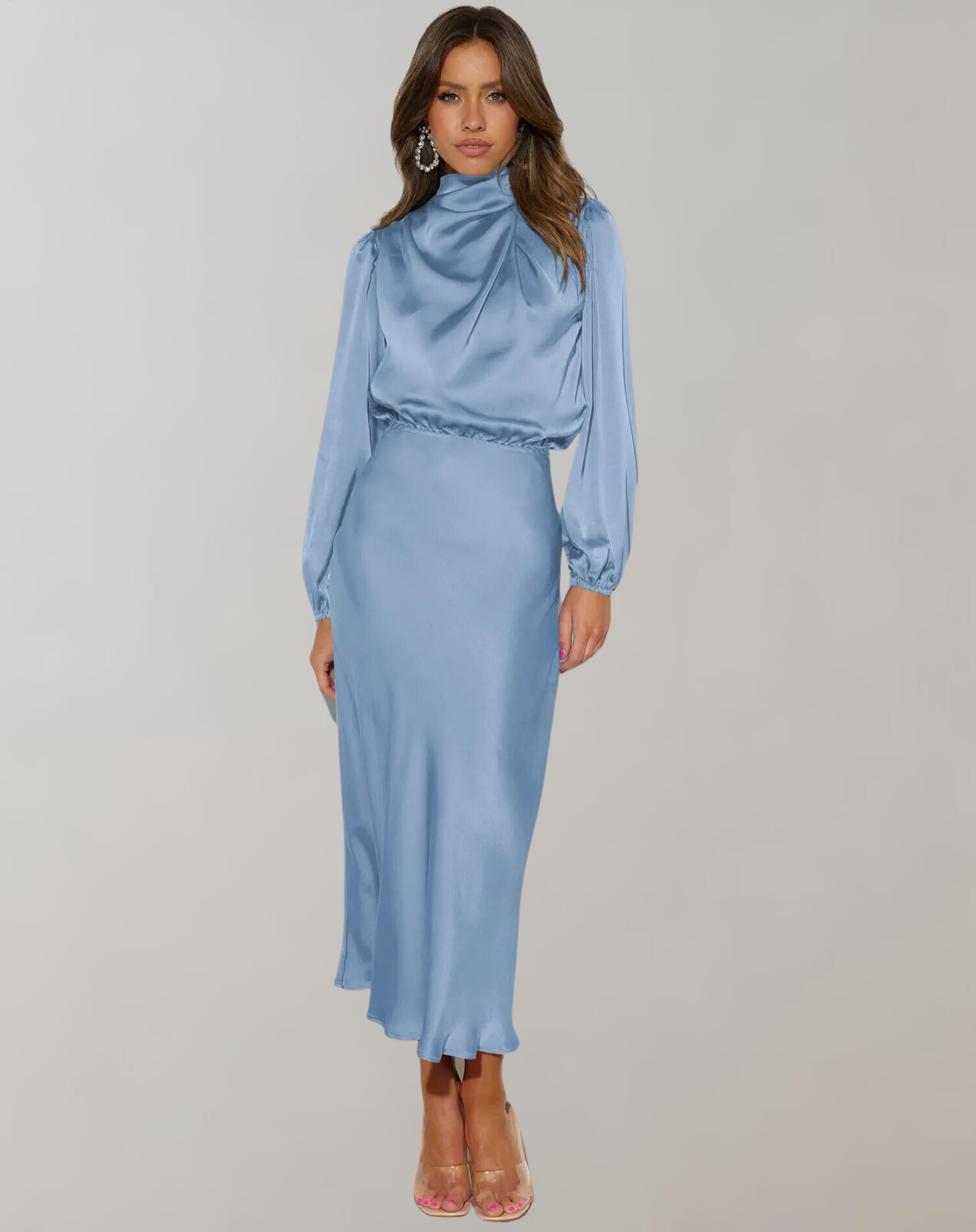 Hazel - Long-Sleeved Satin Dress