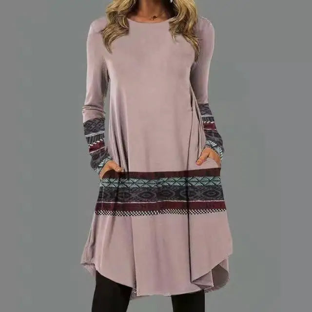 Harriet - Artistic Abstract Print Long-Sleeve Dress