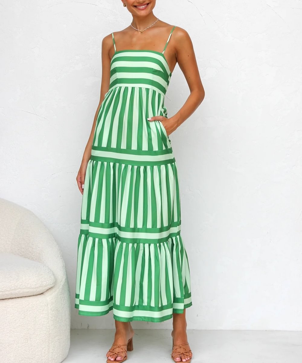 Harley - Striped Tiered Midi Dress Cotton Blend for Casual Elegance