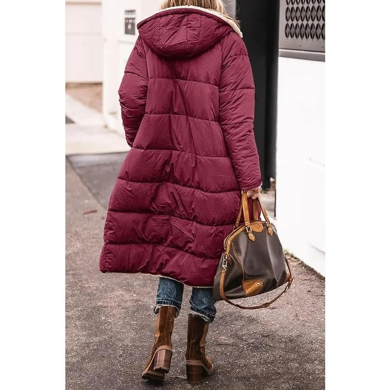 Audrey - Comfortable Warm Fleece Long Hooded Puffer Jacket