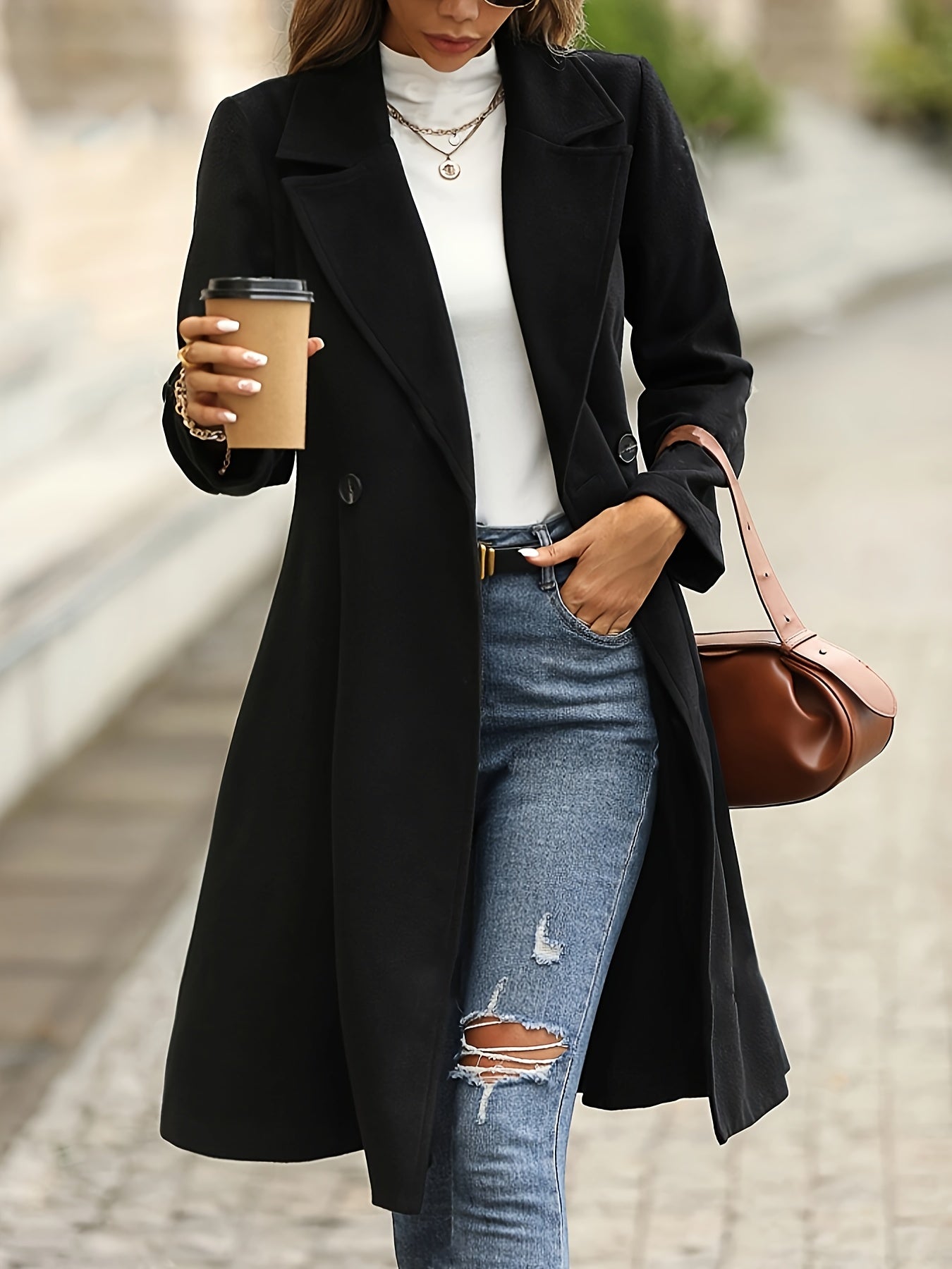 Sadie - Elegant Black Flared Coat for Women