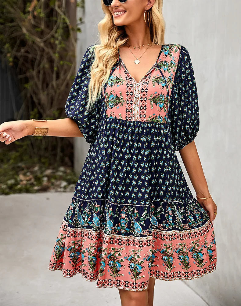 Amara - Comfy Bohemian Patchwork Dress