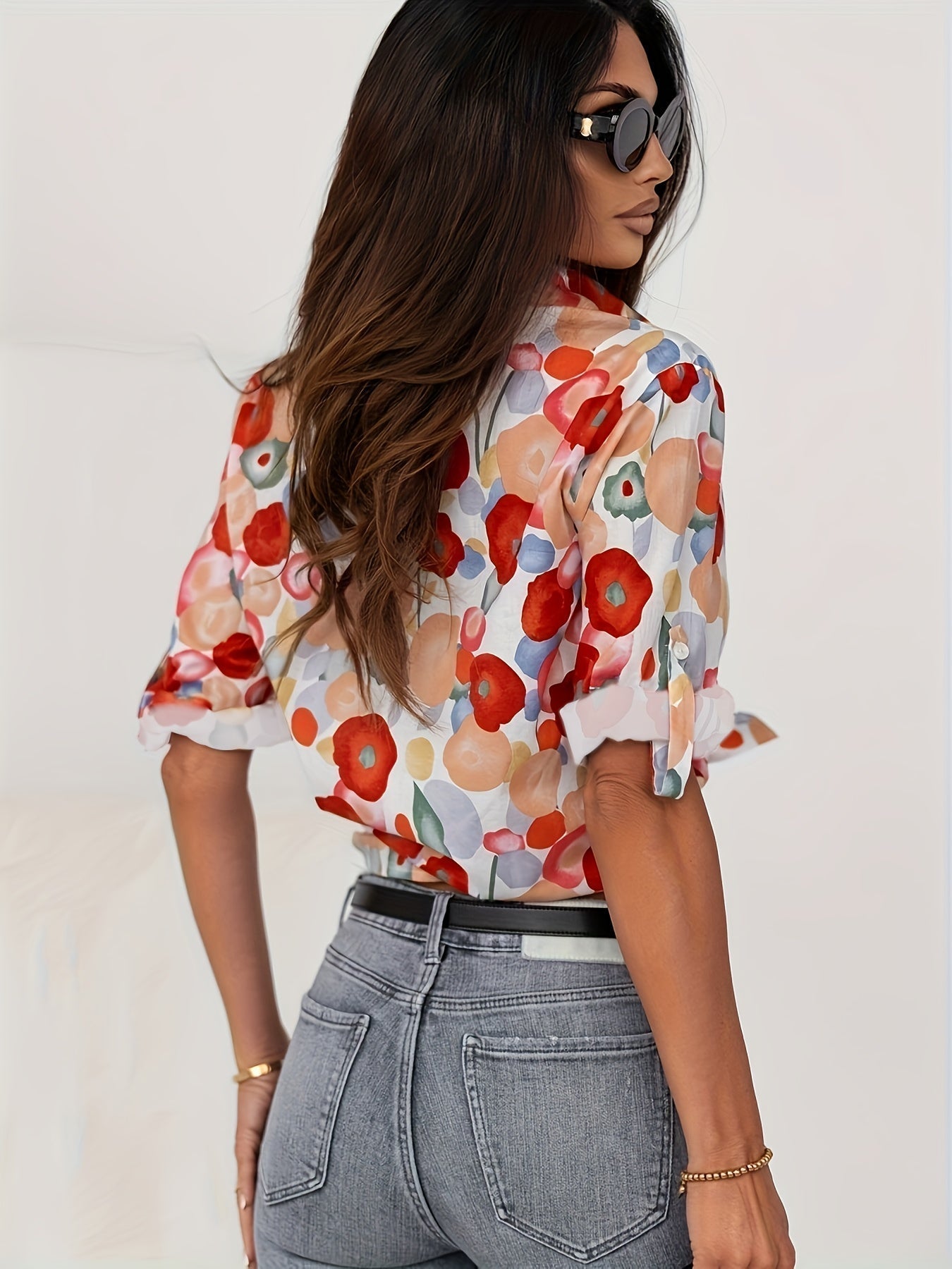 Alexandra - Elegant Red Spring Floral Blouse for Women