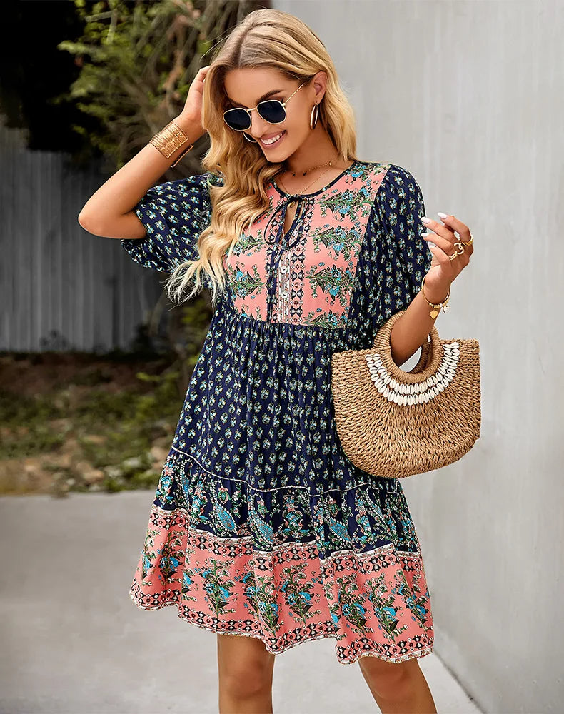 Amara - Comfy Bohemian Patchwork Dress