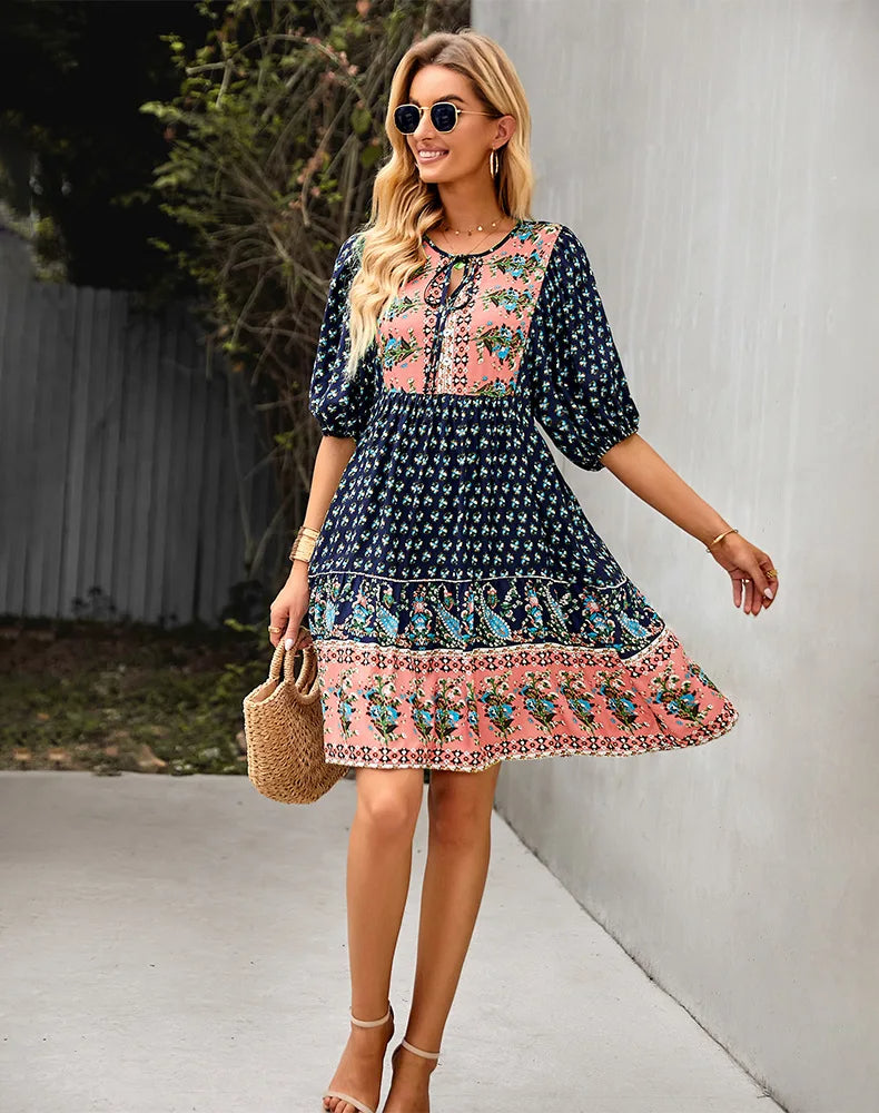 Amara - Comfy Bohemian Patchwork Dress