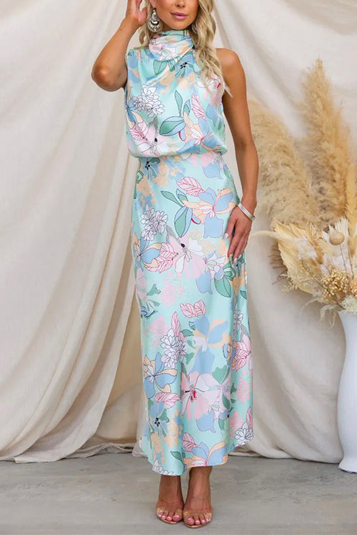 Fleur - Floral Printed Maxi Satin Dress